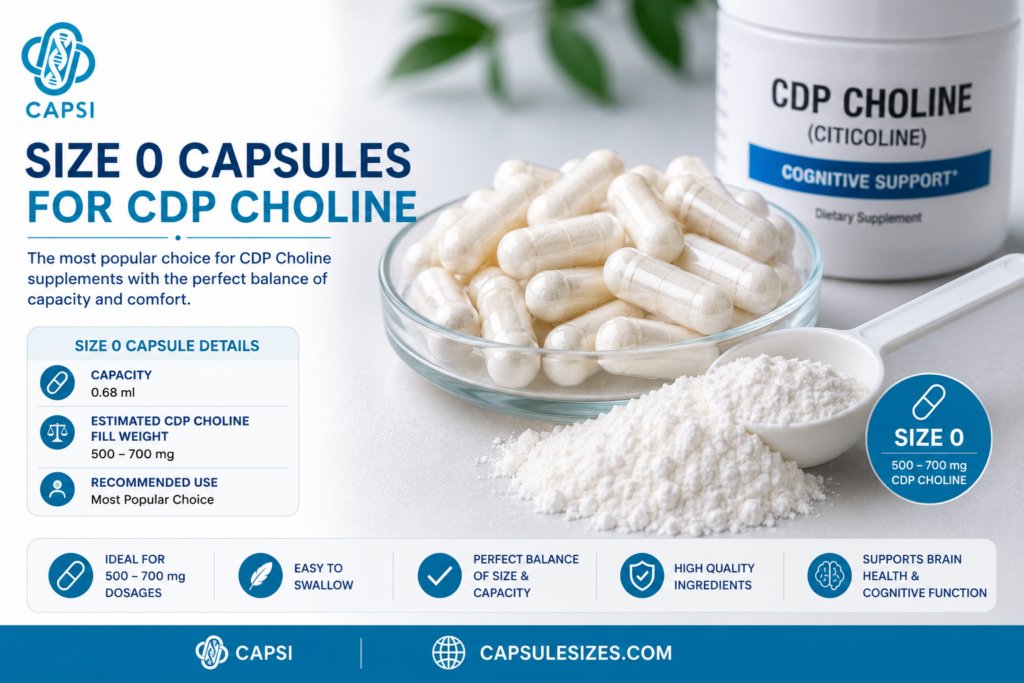 Size 0 capsules used for CDP Choline powder