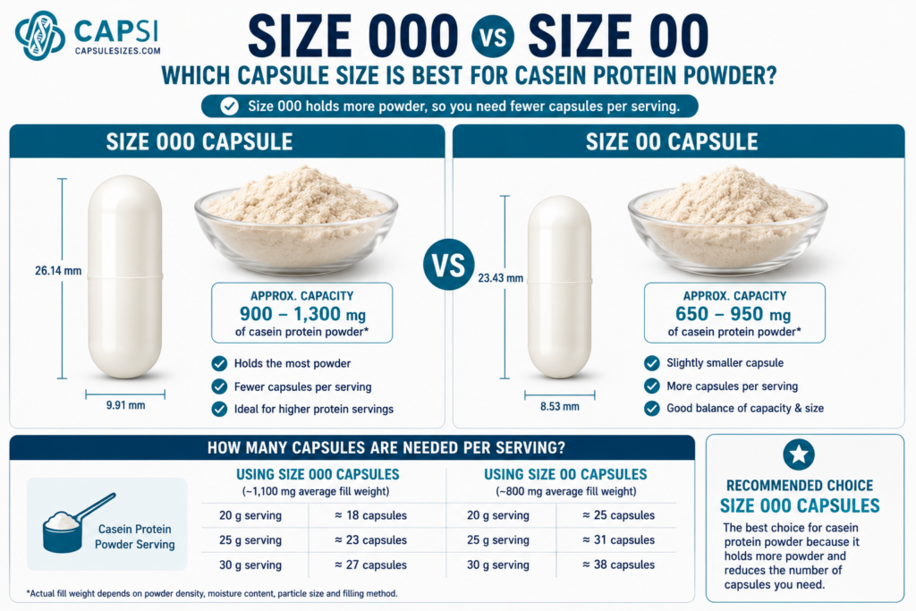 Size 000 vs size 00 capsules for casein protein powder comparison