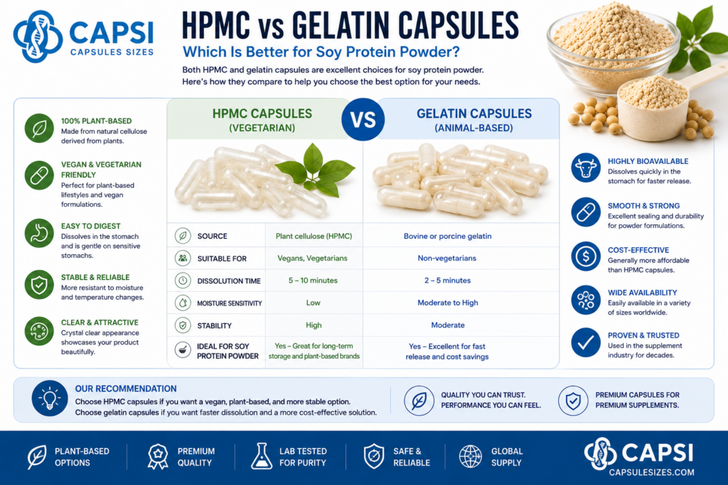 HPMC versus gelatin capsules for soy protein powder