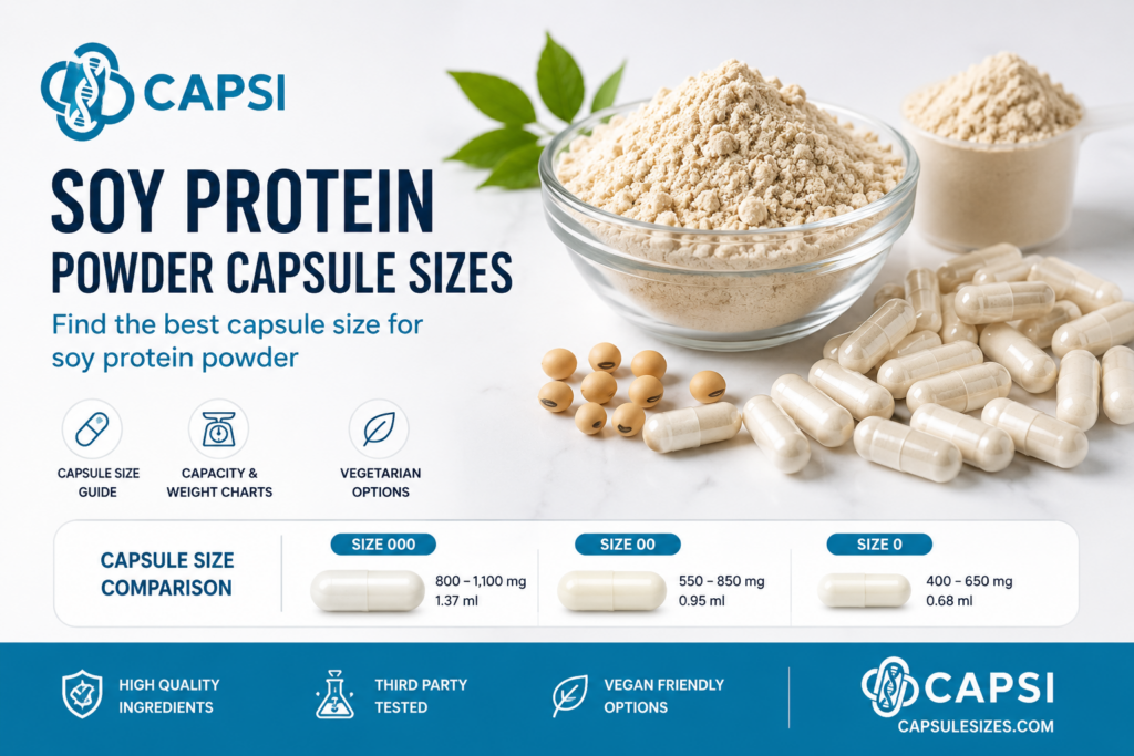 Soy protein powder capsule sizes guide with CAPSI capsules