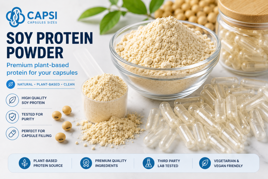 Soy protein powder and empty capsules for encapsulation