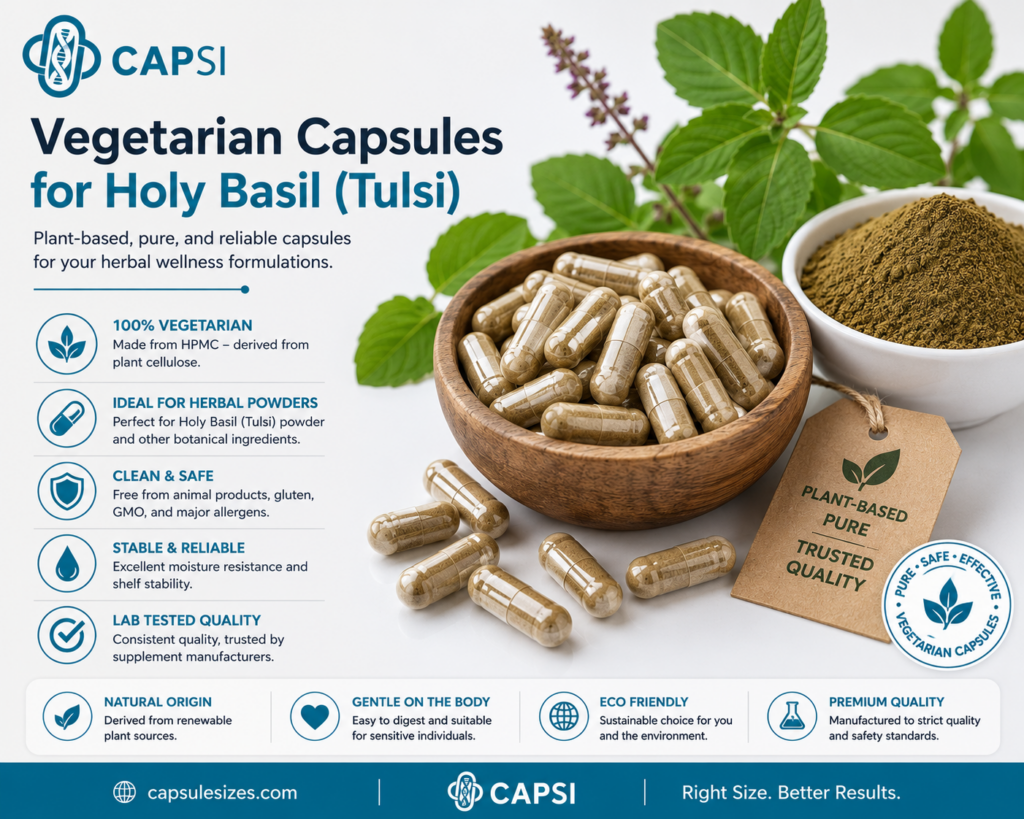 Vegetarian capsules for Holy Basil supplements