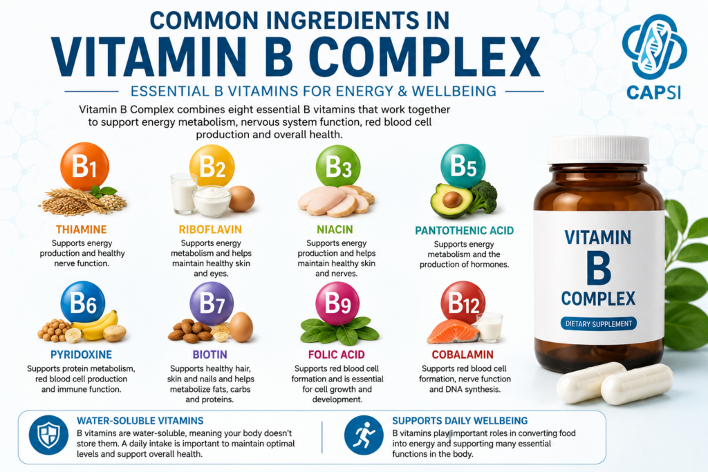 Common ingredients found in Vitamin B Complex supplements