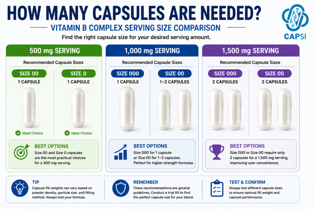 Vitamin B Complex serving size and capsules required comparison