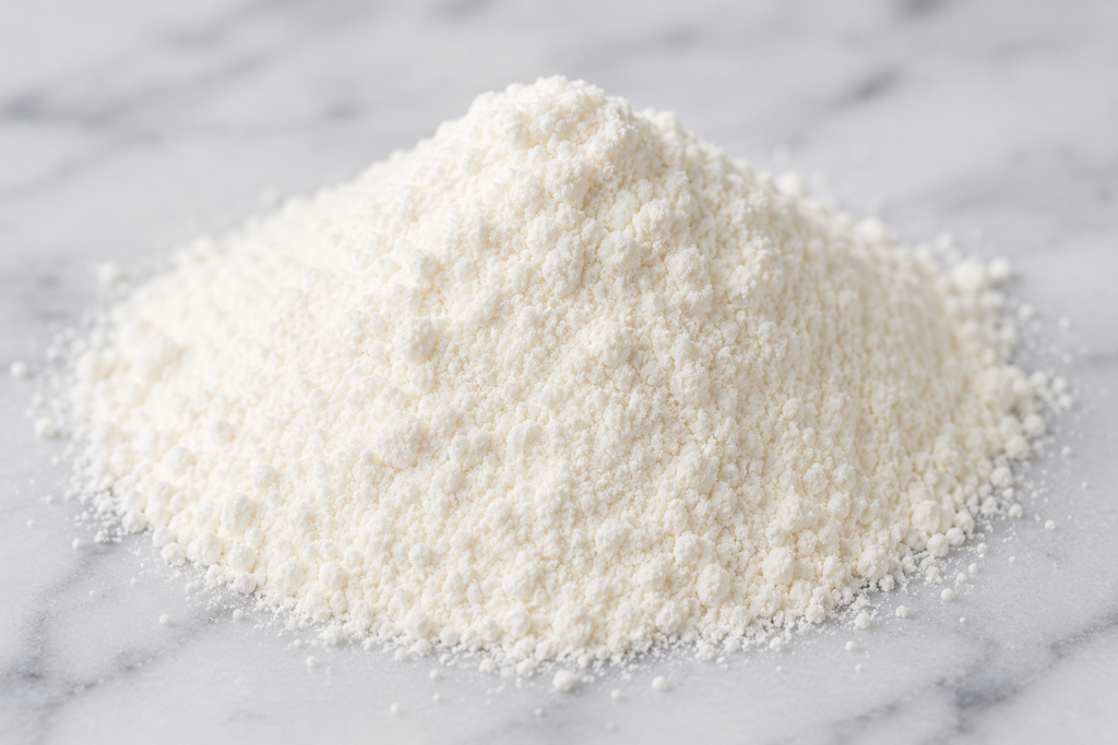 Close-up of Vitamin D3 powder used for capsule formulations