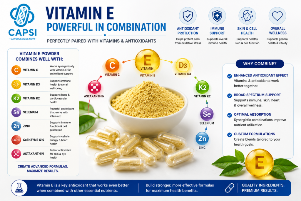 Vitamin E powder combined with vitamins, minerals and antioxidant ingredients