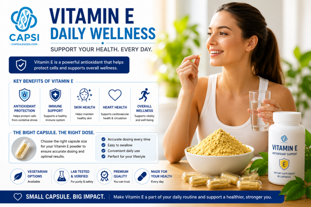 Daily wellness lifestyle concept representing Vitamin E supplementation and healthy living