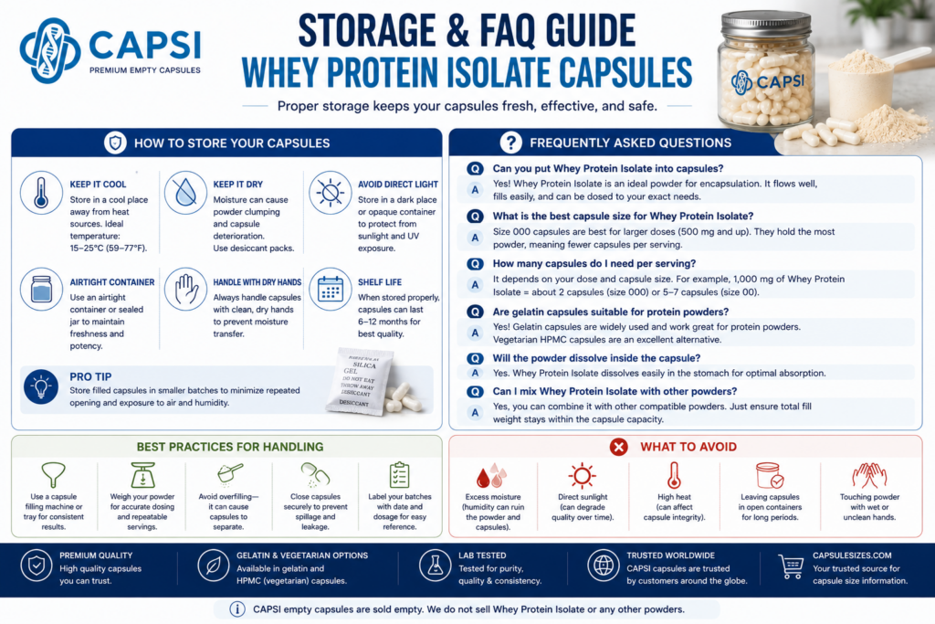 How to store Whey Protein Isolate capsules and FAQ guide